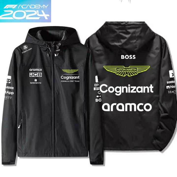 2024 Veste Boss Aston Martin Aramco Cognizant F1 Capuche Homme Coupe-vent Imperméable